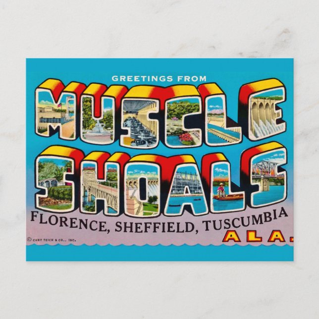 Muscle Shoals AL Retro Hälsning Vykort (Framsida)