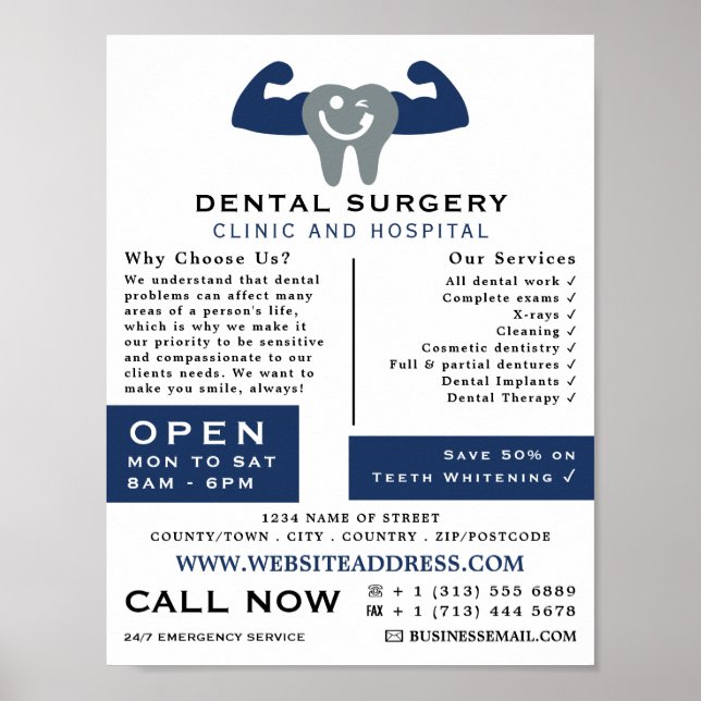 Muscle Tooth Logotyp, Tandvård, dentistreklam Poster (Framsidan)