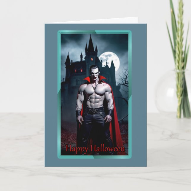Muscled Dracula Halloween Card Kort (Framsida)
