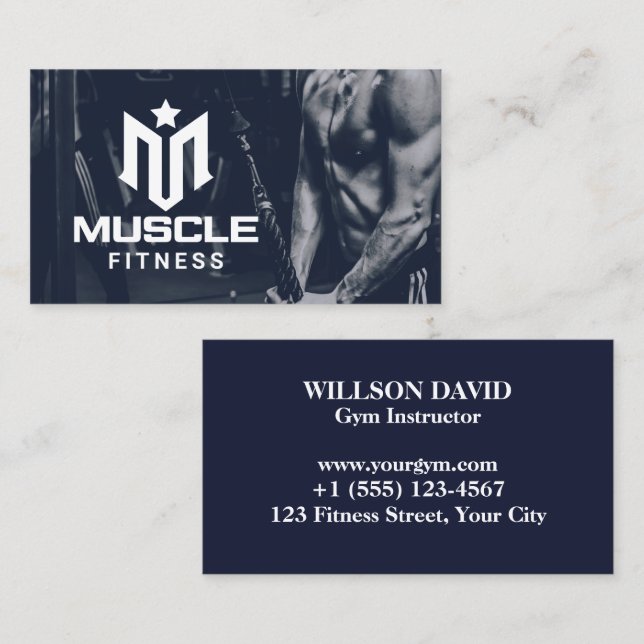 Muscles Fitness Logotyp Affärskort Visitkort (Fram/baksida)