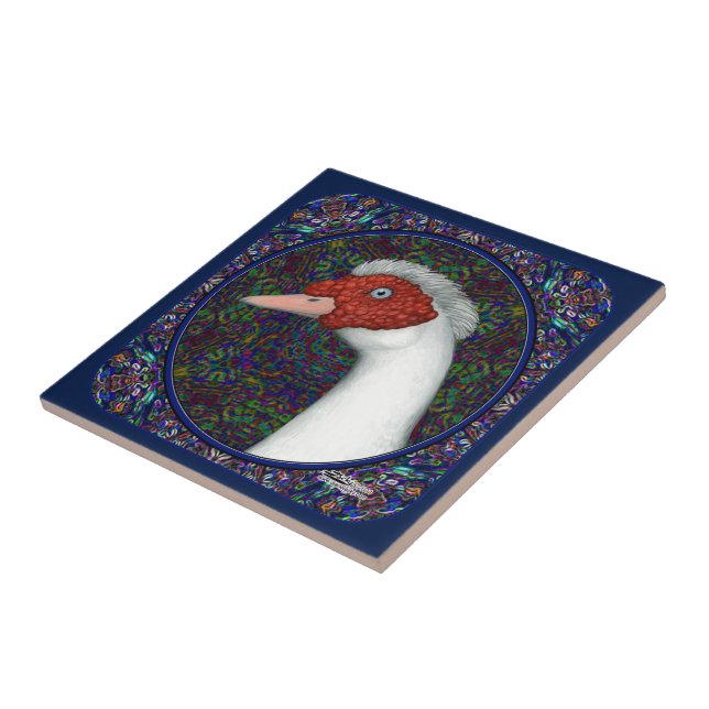 Muscovy Anka Head White Kakelplatta (Sidan)