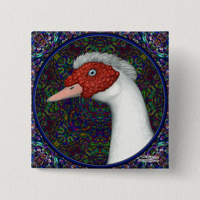 Muscovy Anka Head White Knapp (Framsida)