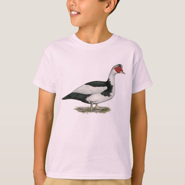 Muscovy svart Pied drake T Shirt (Framsida)