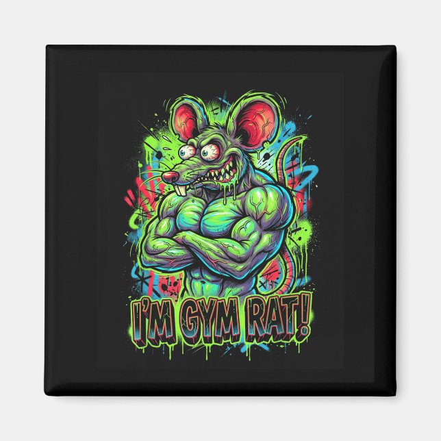 Muscular Gym Rat Bodybuilder Graffiti Workout Fitn Magnet (Framsidan)