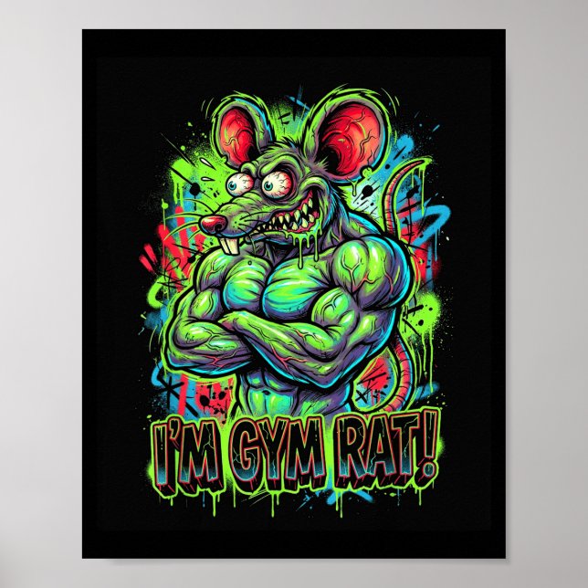 Muscular Gym Rat Bodybuilder Graffiti Workout Fitn Poster (Framsidan)