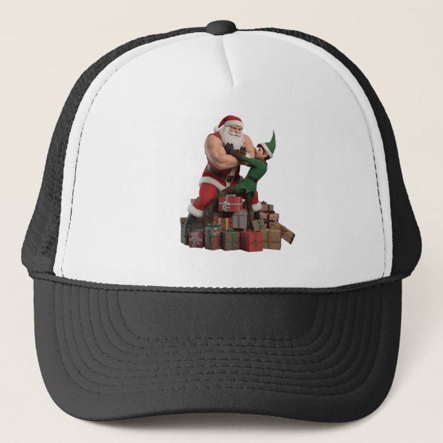 Muscular Santa Arm-Wrestling an Elf – Funny Hat Keps (Framsida)