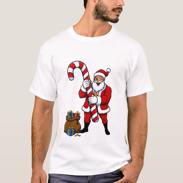 Muscular Santa Flexing! Winking Claus & Sweet Holi T Shirt (Framsida)
