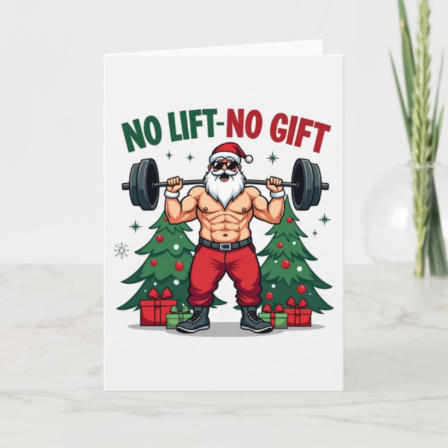 Muscular Santa Liiting Weights No Gift Gym Kort (Framsida)
