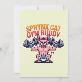 Muscular Sphynx Cat Gym Buddy Cartoon Julkort