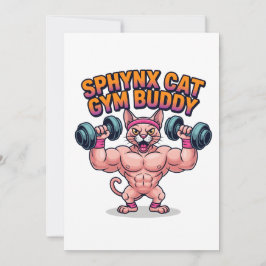 Muscular Sphynx Cat Gym Buddy Cartoon Julkort