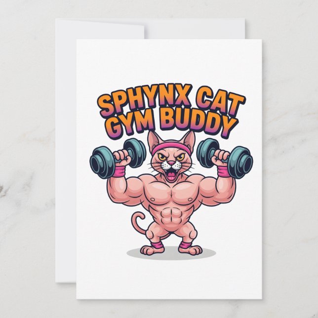 Muscular Sphynx Cat Gym Buddy Cartoon Julkort (Framsida)