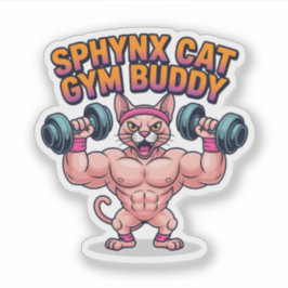 Muscular Sphynx Cat Gym Buddy Cartoon Klistermärken