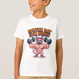 Muscular Sphynx Cat Gym Buddy Cartoon T Shirt