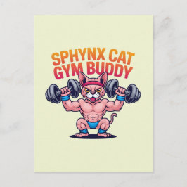 Muscular Sphynx Cat Gym Buddy Cartoon Vykort