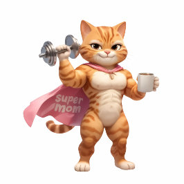 Muscular Super Mom Cat with Coffee Art Kaffemugg