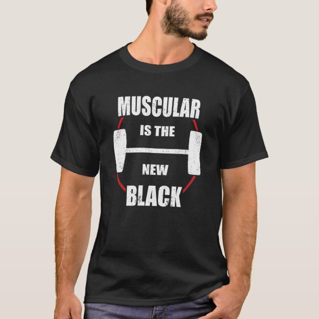 Muscular the new black powerlifter bodybuilder & s t shirt (Framsida)
