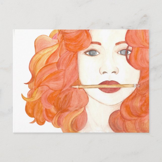 Muse Red-Hved Girl Postcard Artist Vykort (Framsida)