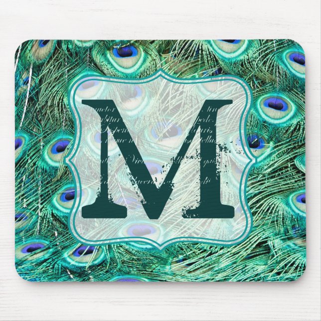Musen för monogramen för påfågelfågelfjädern musmatta (Framsidan)