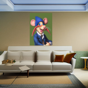 Musen i blå jacka och beanie AI Art Poster