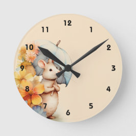 Musen med paraplyblommor nedfläckad papper rund klocka