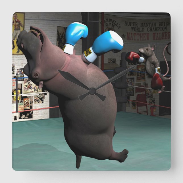 Musen slår flodhästen KO Fyrkantig Klocka (Framsida)