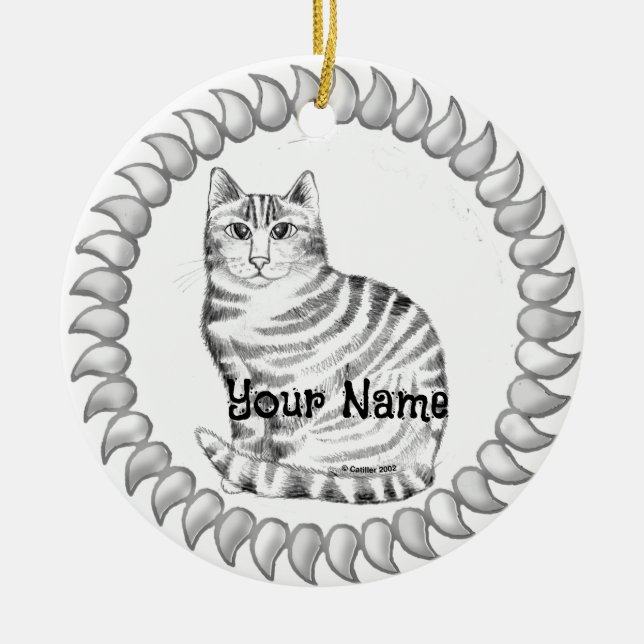 Muser Tabby Katt  Julgransprydnad Keramik (Framsidan)