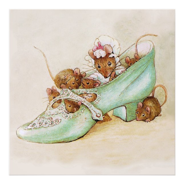 Musfamilj i en Shoe by Beatrix-Potter Fototryck (Framsidan)