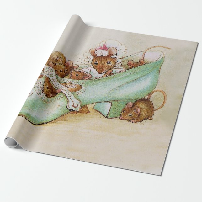 Musfamilj i en Shoe by Beatrix-Potter Presentpapper (Utrullad)