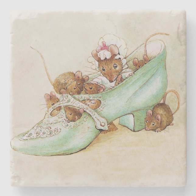Musfamilj i en Shoe by Beatrix-Potter Stenunderlägg (Framsidan)