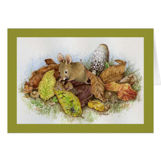 Musfamilj i löven hälsningskort
