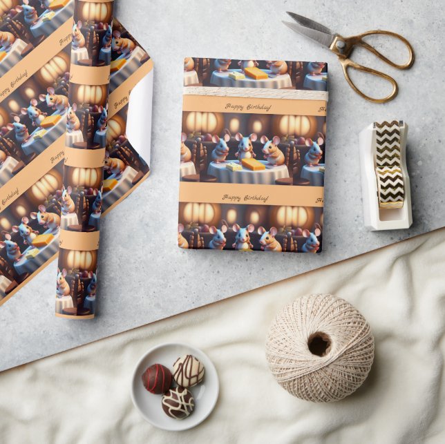 Musfamilj på middagen i bord, söt anpassningsbar presentpapper (Hantverk)