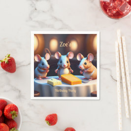 Musfamilj vid middagen bord, Barns födelsedag Pappersservett