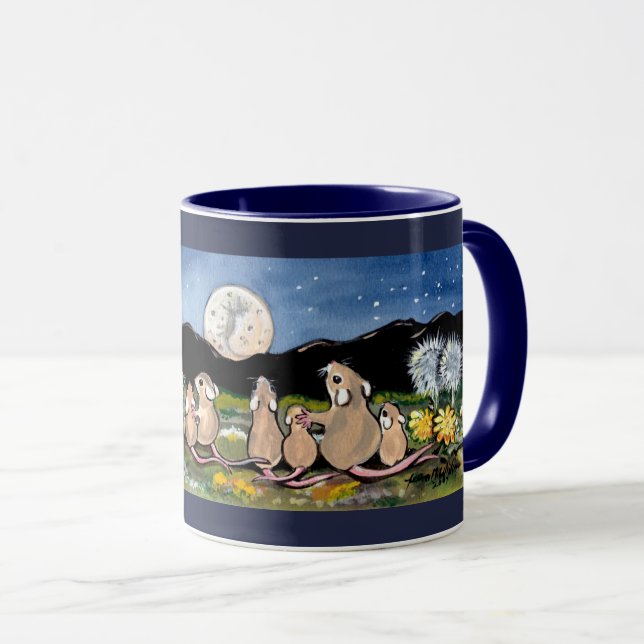 Musfamiljen tittar på Måne Designer Mörk blått Mug Mugg (Framsida höger)