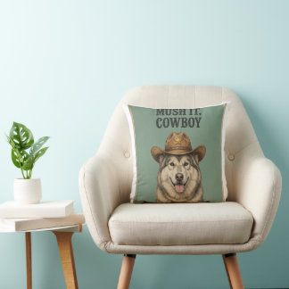 "Mush It, Cowboy" Kudd Husky med cowboyhatt Kudde