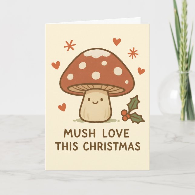 Mush Love - Funny Mushroom Christmas Card Helgkort (Framsida)