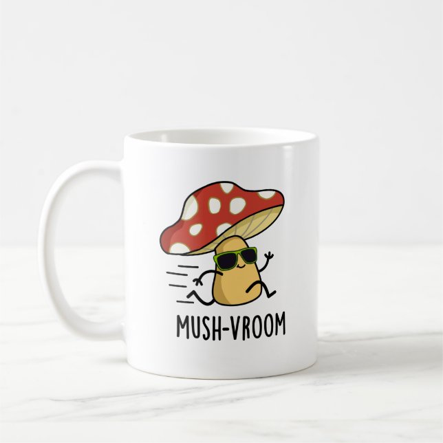 Mush-vroom Funny Fast Mushroom Pun Kaffemugg (Vänster)