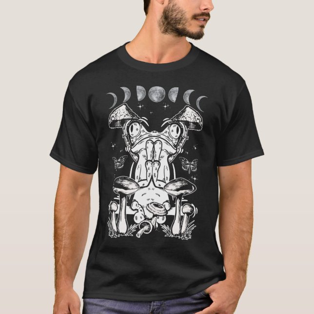 Mushroom Aesthetic Frog Magic Måne Phases T Shirt (Framsida)