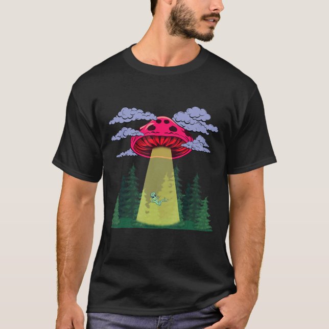 Mushroom Alien Abduction Psychedelic Space UFO Hip T Shirt (Framsida)