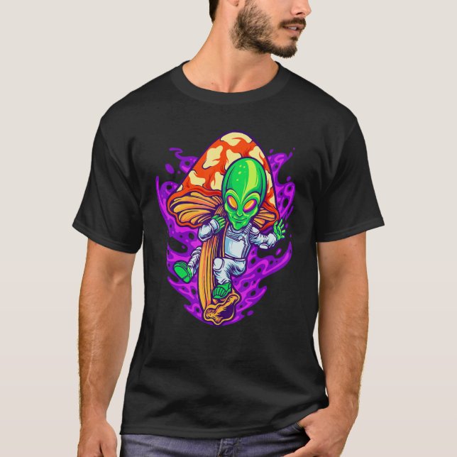 Mushroom Alien Psychedelic Space Shroom Hippie Rol T Shirt (Framsida)
