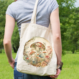 Mushroom and Blommigt Tote Bag Tygkasse