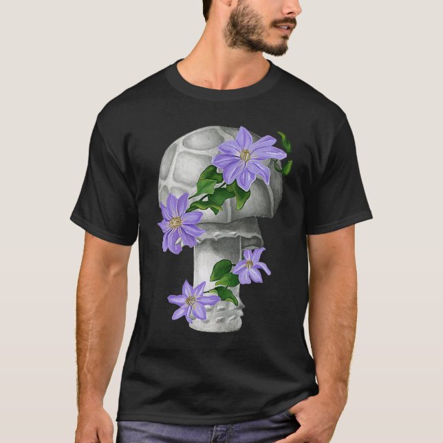 Mushroom and violet vine flowers  leaves stem t shirt (Framsida)
