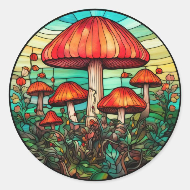 Mushroom Art Stickers Runt Klistermärke (Framsida)