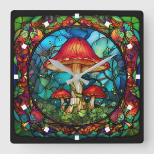 Mushroom Art Wall Clock Fyrkantig Klocka