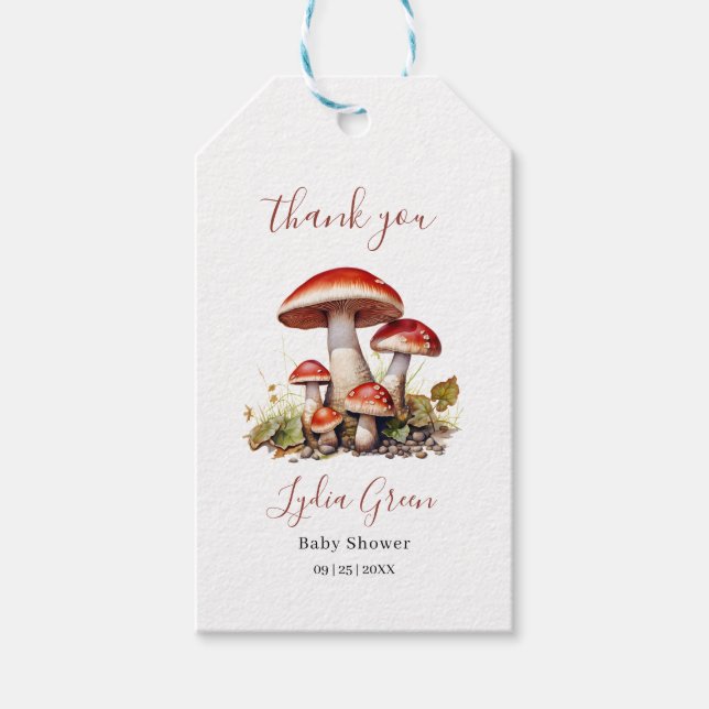 Mushroom Baby Shower, gender Neutral Baby Shower Presentetikett (Framsidan)