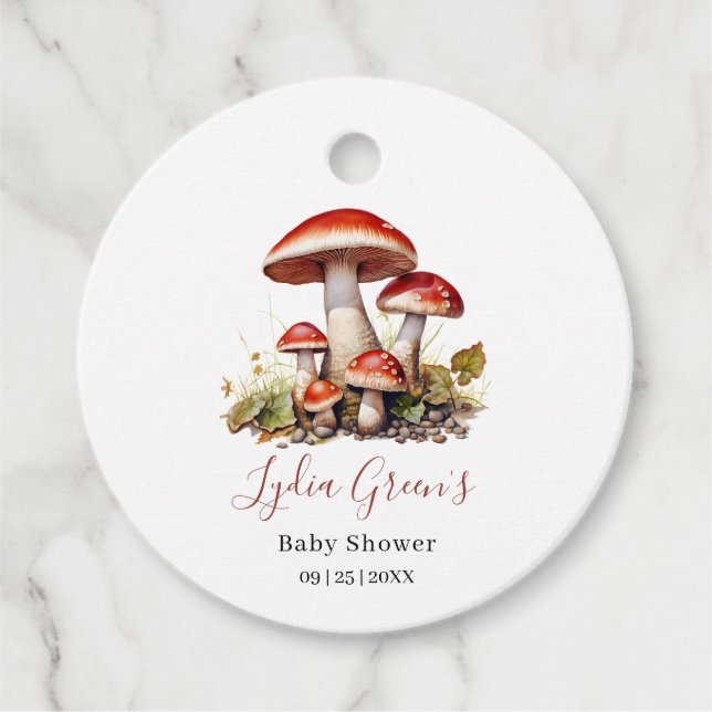 Mushroom Baby Shower Inbjudan, Fall Gender Neutral Gåvor Etiketter (Framsida)
