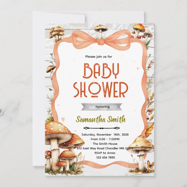 Mushroom Baby Shower Invitation Inbjudningar (Framsida)
