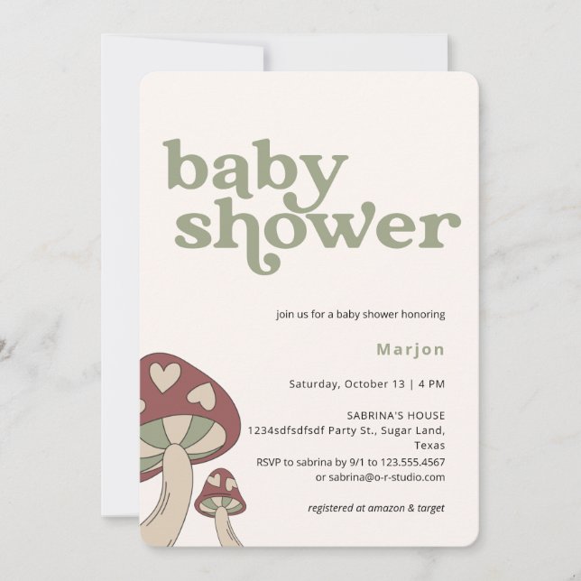 Mushroom Baby Shower | Kön neutralt Inbjudningar (Framsida)