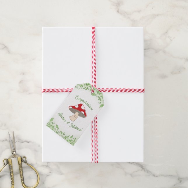 Mushroom Baby Shower Presentetikett (Med Snöre)