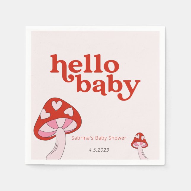 Mushroom Baby Shower Red and Rosa Pappersservett (Framsidan)