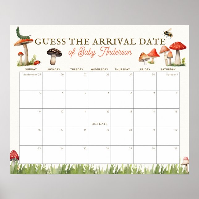 Mushroom & Bee Guess The Due Date Calendar Poster (Framsidan)